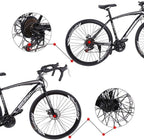 Aluminum Road Bike, 21 Speed Disc Brakes Aluminum Frame Road Bicycles Begasso s Full Suspension Road Bike, 700c Dual Disk Brake  Release Racing Bicycles (Blue/White)