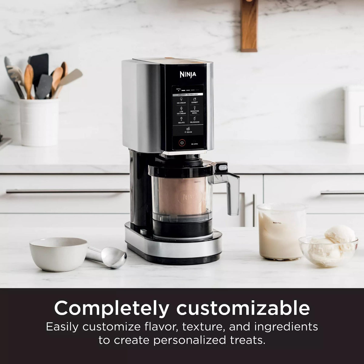 Shark NC301 CREAMi 7-In-1 Ice Cream Maker with 7 Custom Frozen Treat Modes and Easy 3-Step Treat Preparation, Cloud Silver (Renewed)