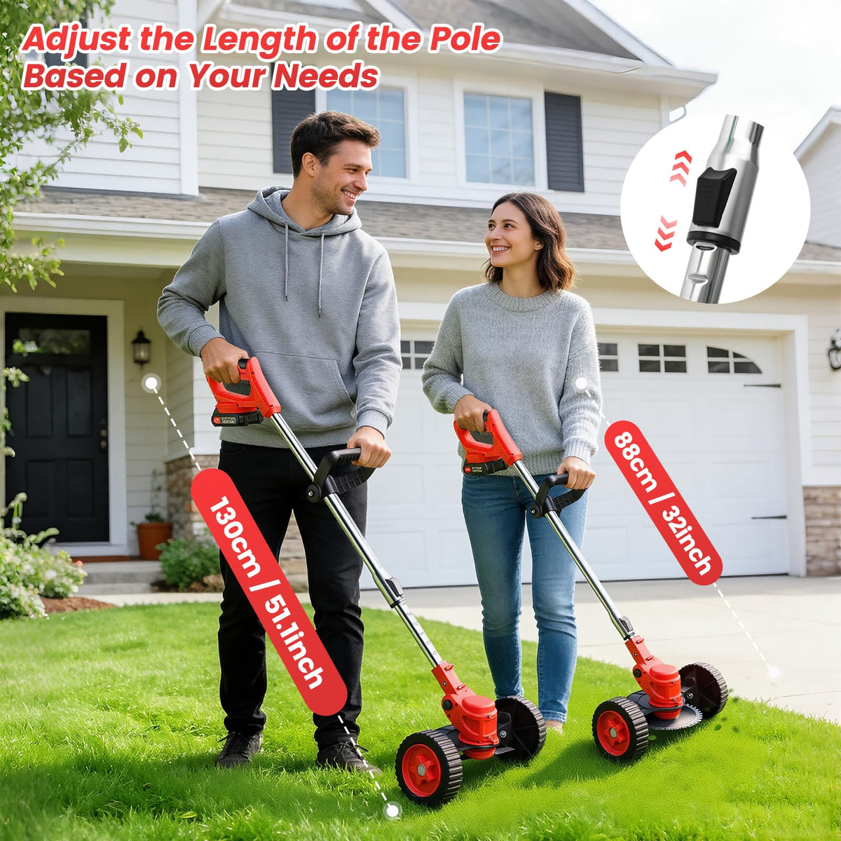 24V Electric Weed Wacker with Wheels, Grass Trimmer Cordless, 3 in 1 Weed Eater Battery Powered with 2pcs Batteries &amp; Charger, Weed Trimmer/Brush Cutter/Edger Lightweight for Lawn &amp; Yard