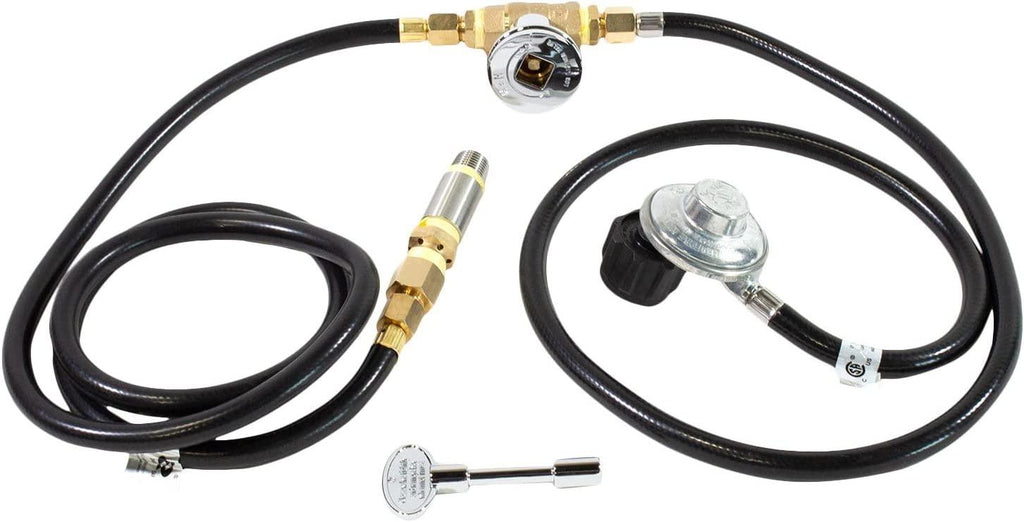 Celestial LP Burner Connection Kit w/ 90k BTU Air Mixer, Chrome Key Valve, Regulator, 1/2" NPT, fits Standard 20 lb Propane Tanks, for DIY Outdoor Gas Fire Pits