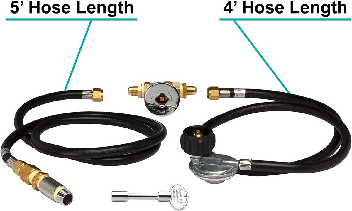 Celestial LP Burner Connection Kit w/ 90k BTU Air Mixer, Chrome Key Valve, Regulator, 1/2" NPT, fits Standard 20 lb Propane Tanks, for DIY Outdoor Gas Fire Pits