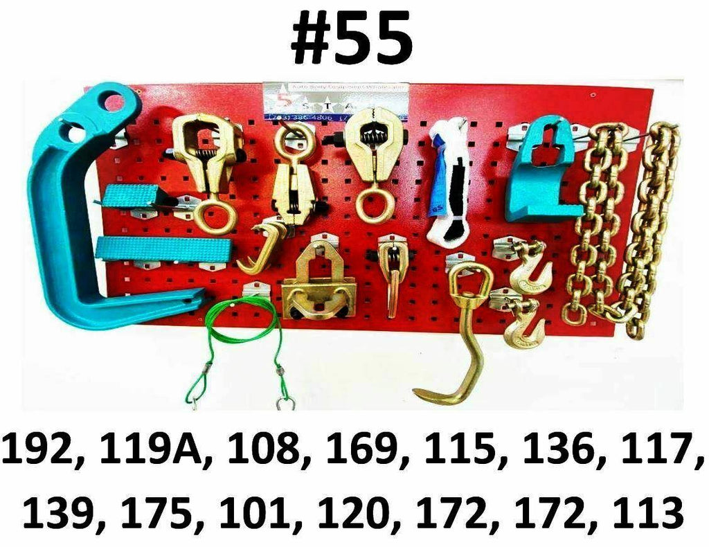 SET#55 - 16 PIECE HEAVY DUTY AUTO BODY FRAME MACHINE  PULLING TOOLS AND CLAMPS