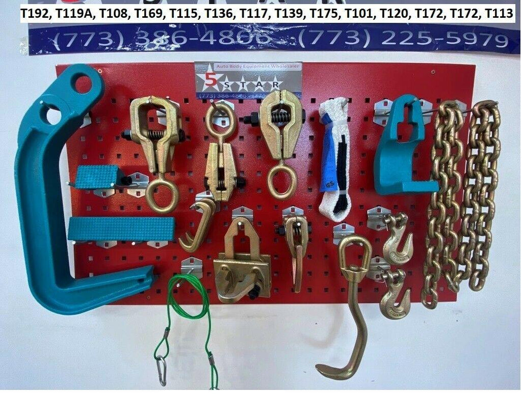SET#55 - 16 PIECE HEAVY DUTY AUTO BODY FRAME MACHINE  PULLING TOOLS AND CLAMPS