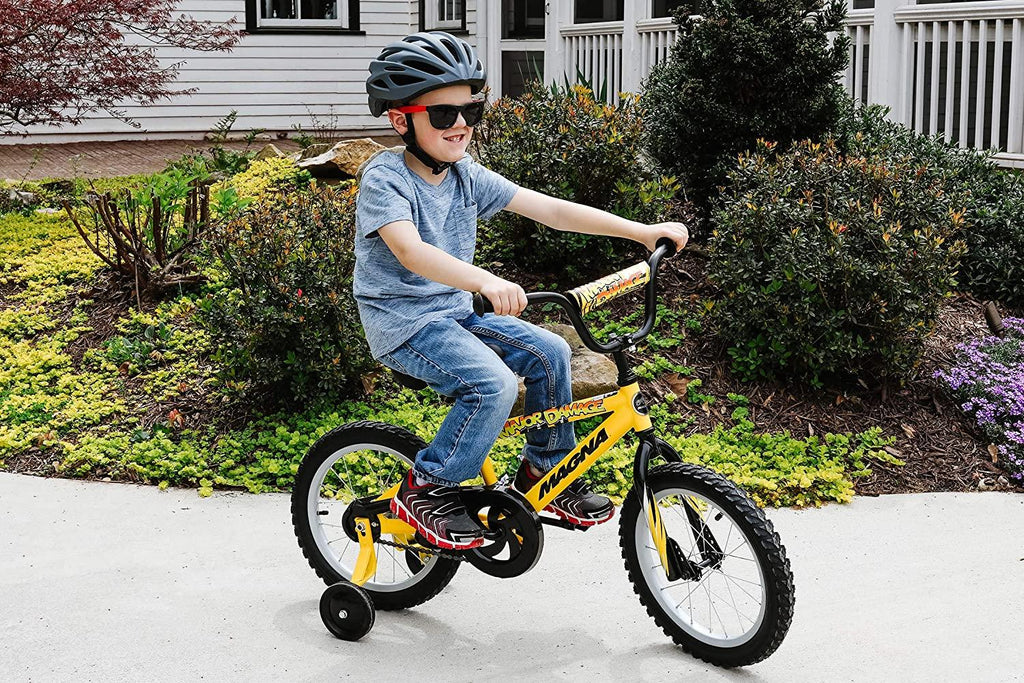 Magna Kids Bike Boys 16 Inch Wheels with Training Wheels in Yellow, Green and Red for Ages 4 Years and Up