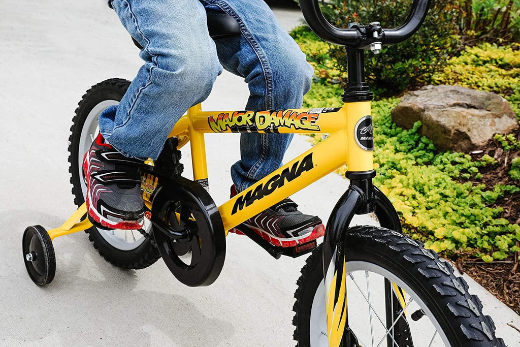 Magna Kids Bike Boys 16 Inch Wheels with Training Wheels in Yellow, Green and Red for Ages 4 Years and Up