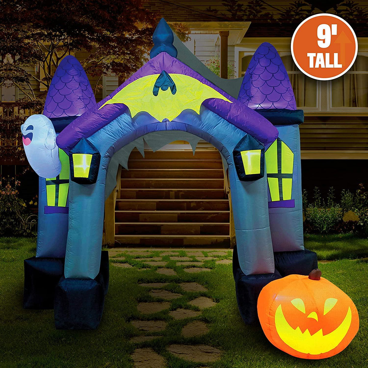 Joiedomi Halloween Inflatable 9 Feet Tall Haunted House Archway Inflatable Yard Decoration with Build-in LEDs Blow Up Inflatables for Halloween Party Indoor, Outdoor, Yard, Garden, Lawn Decorations