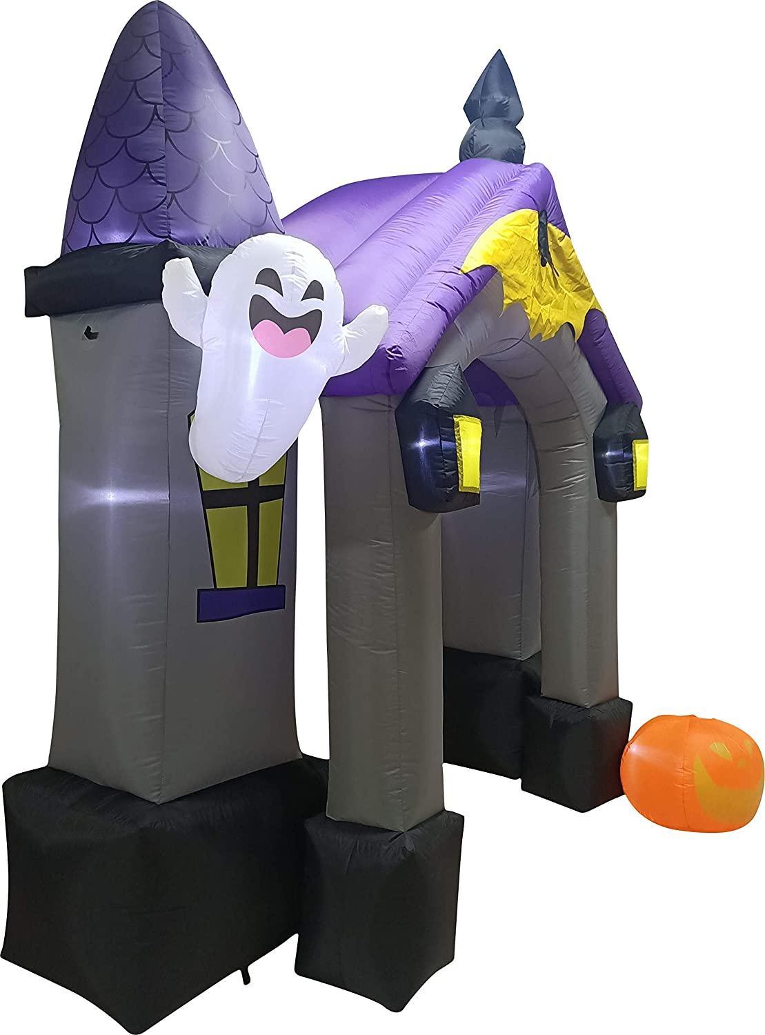 Joiedomi Halloween Inflatable 9 Feet Tall Haunted House Archway Inflatable Yard Decoration with Build-in LEDs Blow Up Inflatables for Halloween Party Indoor, Outdoor, Yard, Garden, Lawn Decorations