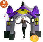 Joiedomi Halloween Inflatable 9 Feet Tall Haunted House Archway Inflatable Yard Decoration with Build-in LEDs Blow Up Inflatables for Halloween Party Indoor, Outdoor, Yard, Garden, Lawn Decorations