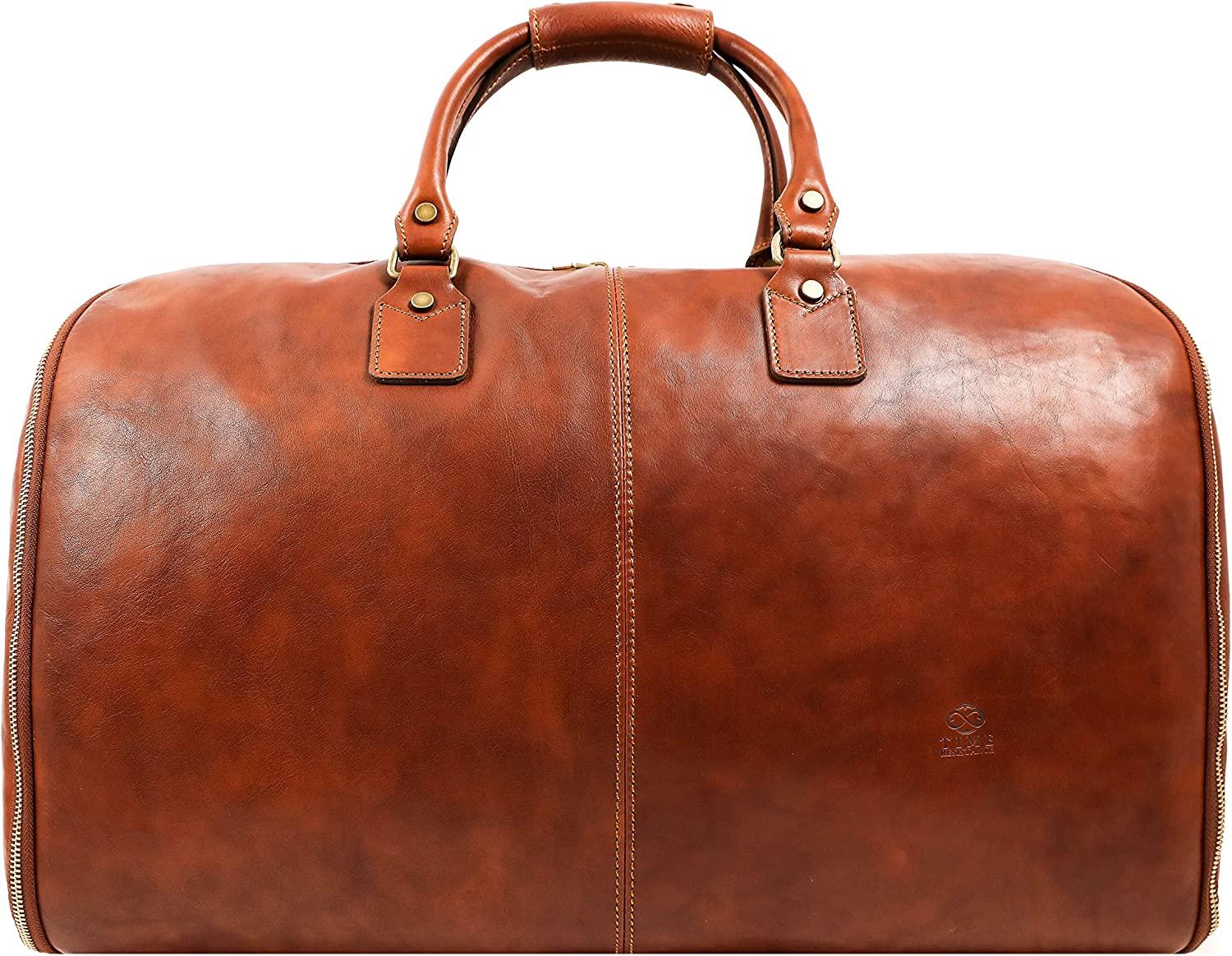 Leather Garment Bag Travel Duffel Bag for Suits and Dresses Carry-on Suitcase for Clothes Protection – Time Resistance (Cognac)