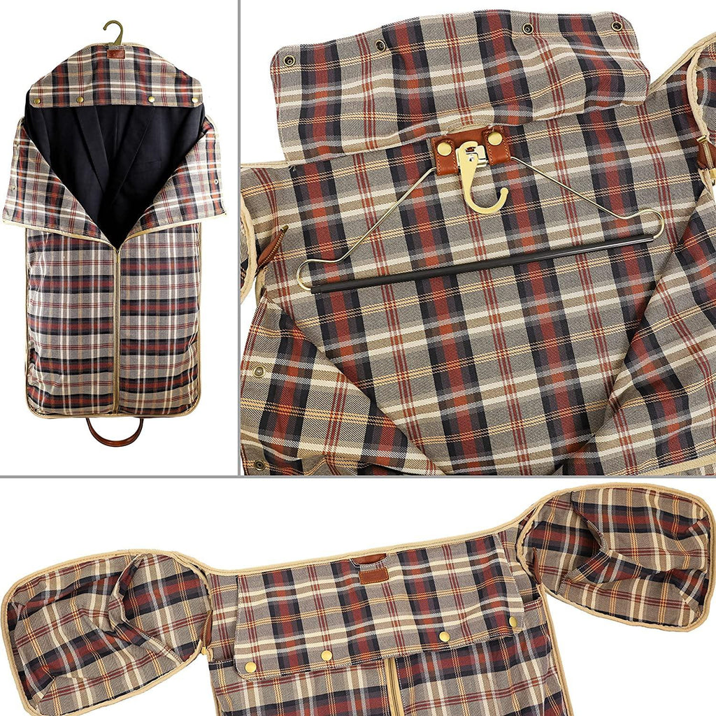 Leather Garment Bag Travel Duffel Bag for Suits and Dresses Carry-on Suitcase for Clothes Protection – Time Resistance (Cognac)