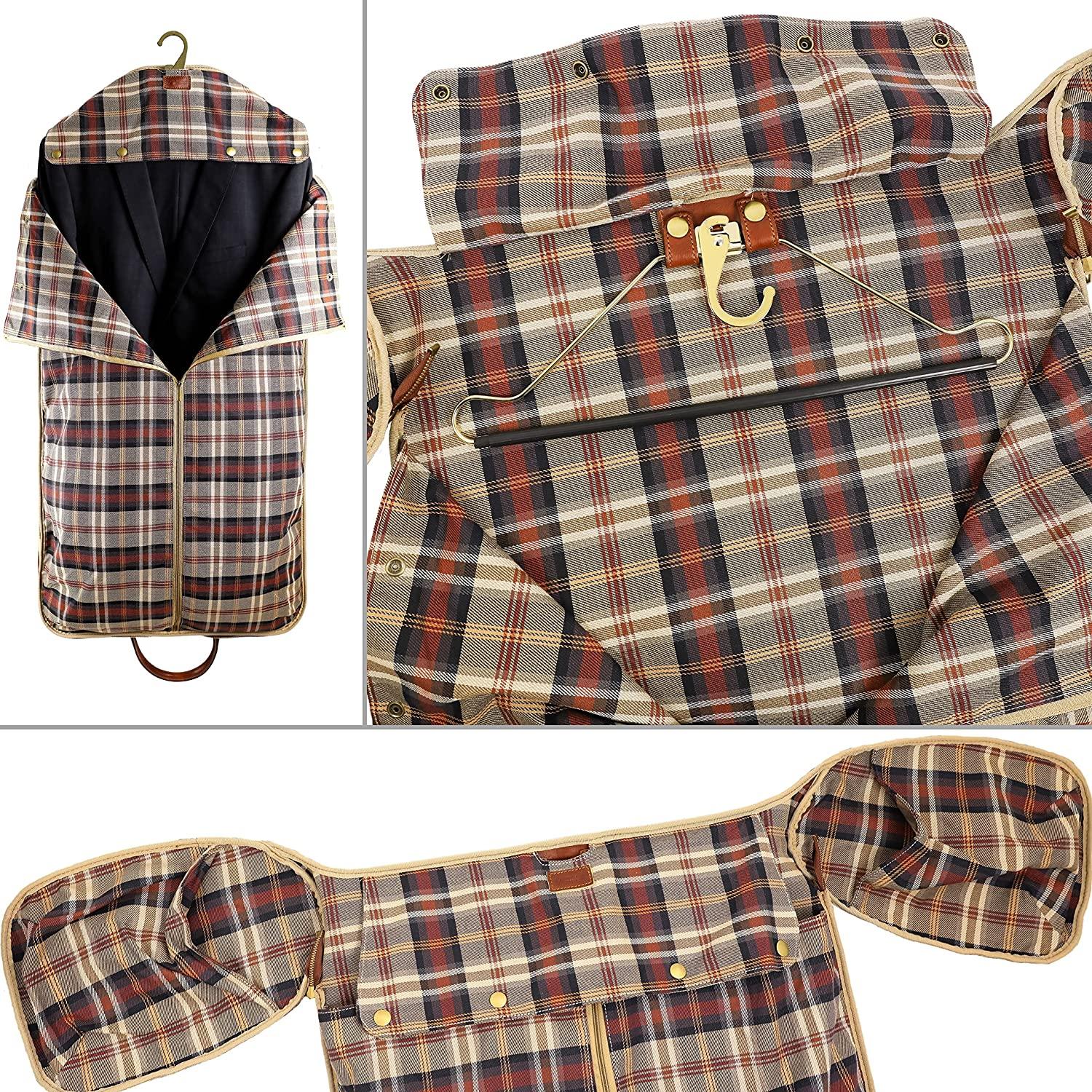 Leather Garment Bag Travel Duffel Bag for Suits and Dresses Carry-on Suitcase for Clothes Protection – Time Resistance (Cognac)