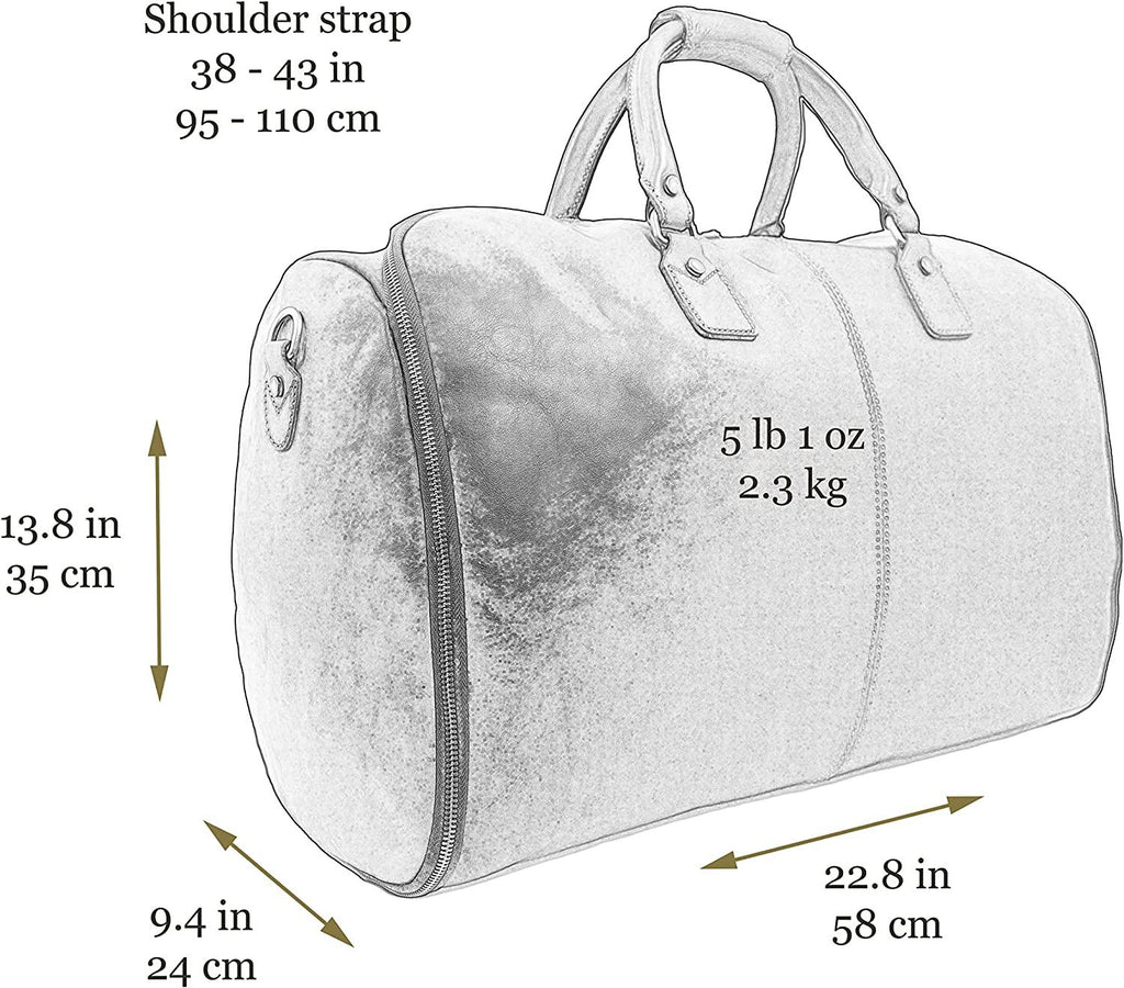 Leather Garment Bag Travel Duffel Bag for Suits and Dresses Carry-on Suitcase for Clothes Protection – Time Resistance (Cognac)