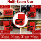 LarMetal Tool Box, Tool Box with 6 Drawers & Top Tray, Heavy-Duty Steel Tool Chest with Auto-LocDrawers and Side Handles for Gara& Workbench, Red
