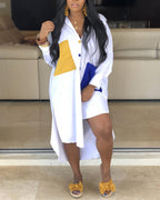 colorblock pocket design irregular shirt dress