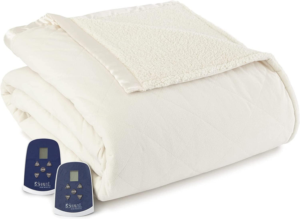 King-Size Heated Electric Blanket with Sherpa, Machine Wash &amp; Dry, Timer &amp; Safety Shutoff, 100Lx90W, Sand