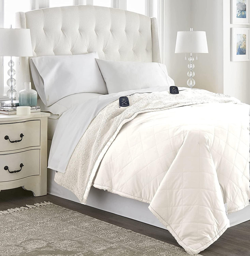 King-Size Heated Electric Blanket with Sherpa, Machine Wash &amp; Dry, Timer &amp; Safety Shutoff, 100Lx90W, Sand