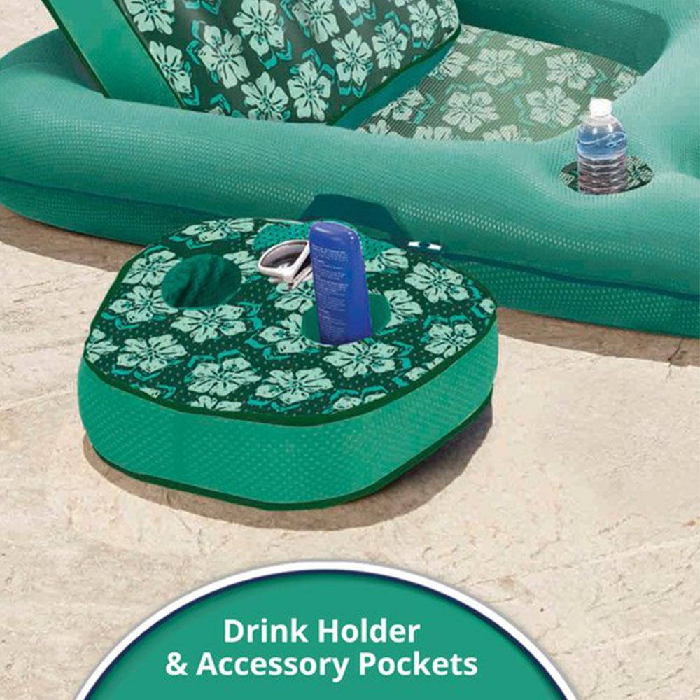 Aqua Leisure Campania 2 in 1 Convertible Lounger Recliner and Luxurious Inflatable Pool Float w/ Beverage Caddy in Multi Floral