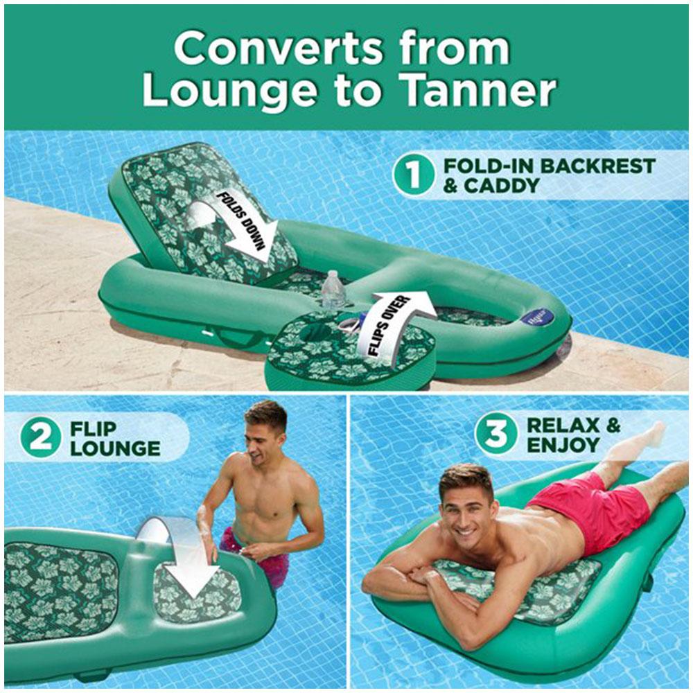 Aqua Leisure Campania 2 in 1 Convertible Lounger Recliner and Luxurious Inflatable Pool Float w/ Beverage Caddy in Multi Floral
