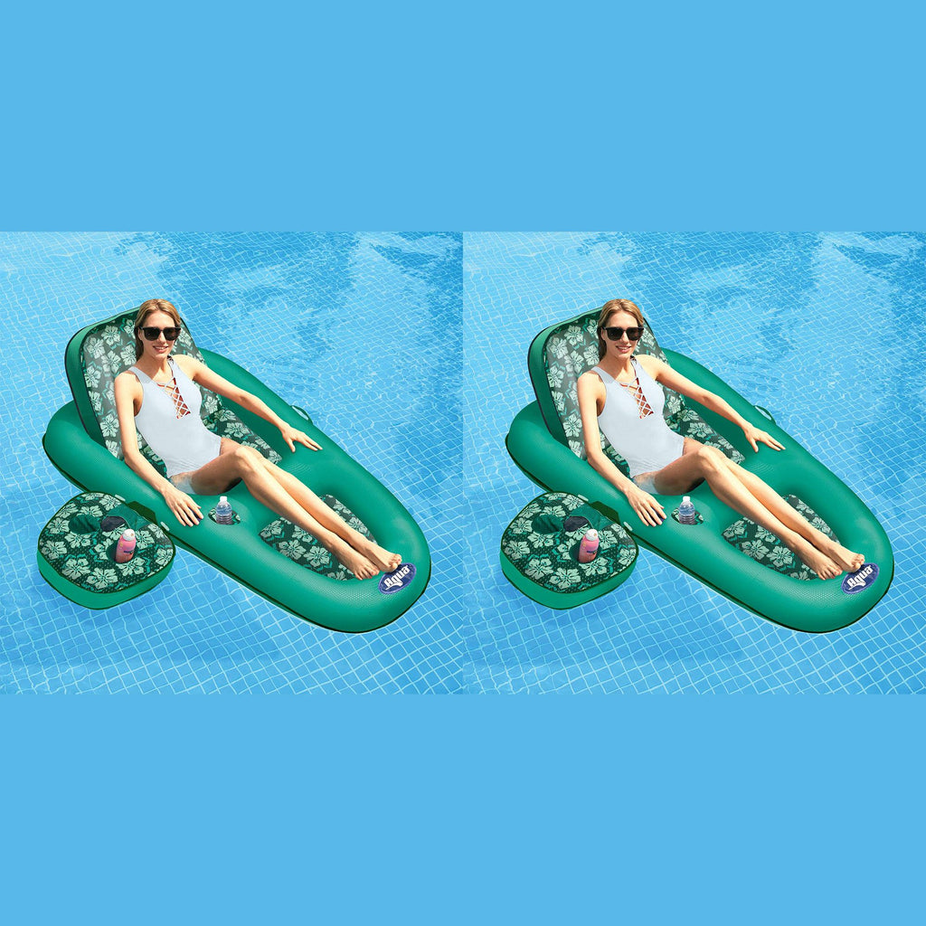 Aqua Leisure Campania 2 in 1 Convertible Lounger Recliner and Luxurious Inflatable Pool Float w/ Beverage Caddy in Multi Floral