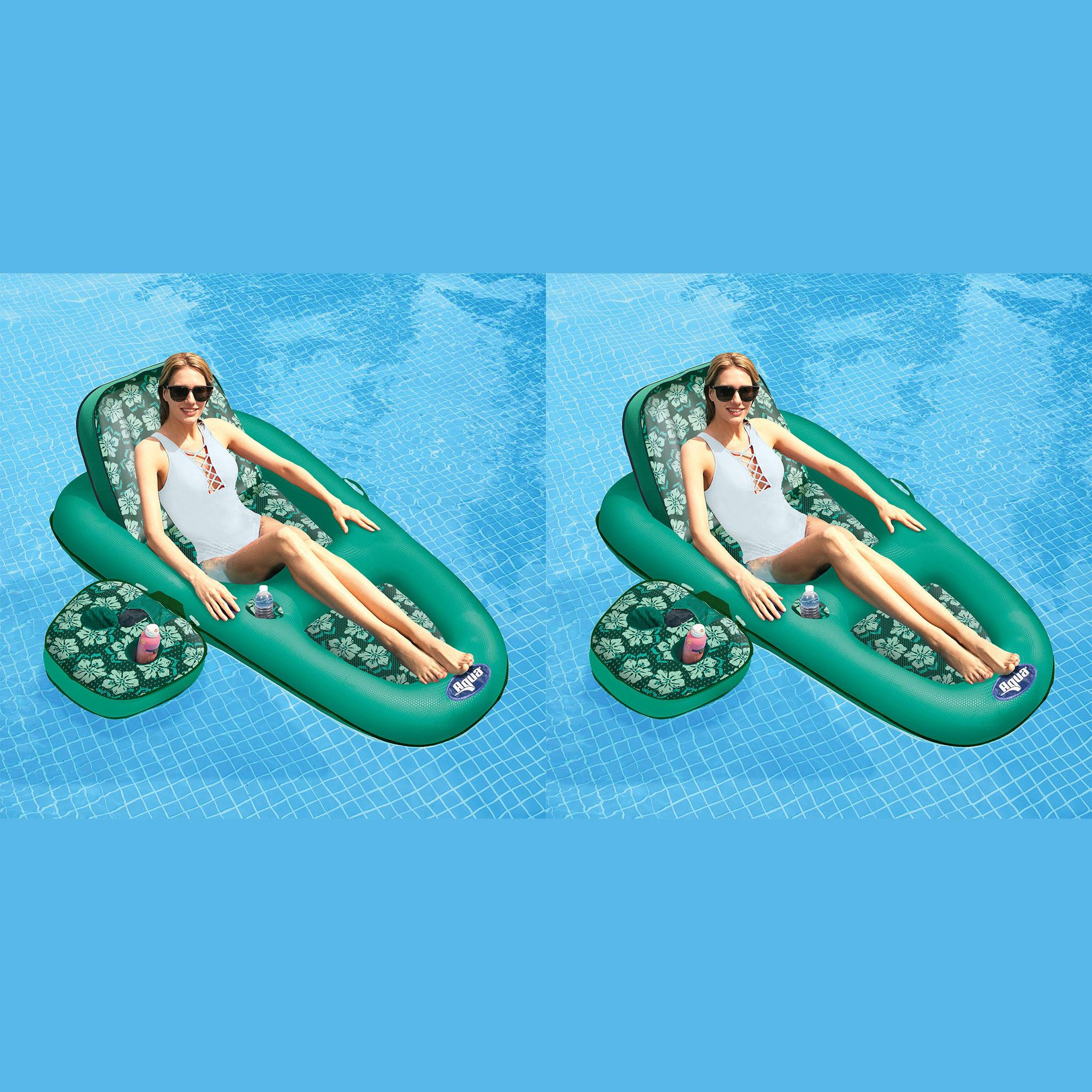 Aqua Leisure Campania 2 in 1 Convertible Lounger Recliner and Luxurious Inflatable Pool Float w/ Beverage Caddy in Multi Floral