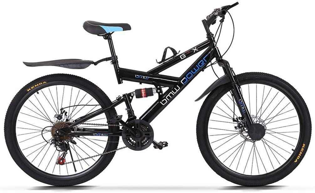 TOUNTLETS 26 inch Carbon Steel Mountain Bike,21-Speed Bicycle for Men,Full Suspension MTB Bicycle Adult Student Outdoors Unisex Portable Bike,Double Disc Brake Outroad Mountain Bicycles for Men,Black