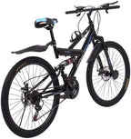 TOUNTLETS 26 inch Carbon Steel Mountain Bike,21-Speed Bicycle for Men,Full Suspension MTB Bicycle Adult Student Outdoors Unisex Portable Bike,Double Disc Brake Outroad Mountain Bicycles for Men,Black