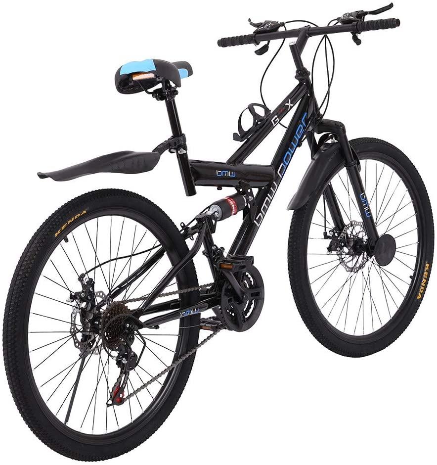 TOUNTLETS 26 inch Carbon Steel Mountain Bike,21-Speed Bicycle for Men,Full Suspension MTB Bicycle Adult Student Outdoors Unisex Portable Bike,Double Disc Brake Outroad Mountain Bicycles for Men,Black