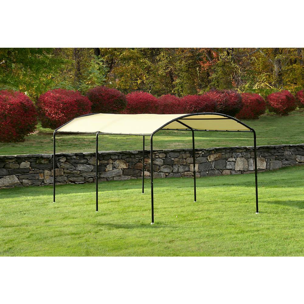 10 ft. W x 18 ft. D Monarc Canopy with 2 in. Black Steel Frame and Waterproof, UV-Resistant Sandstone Cover