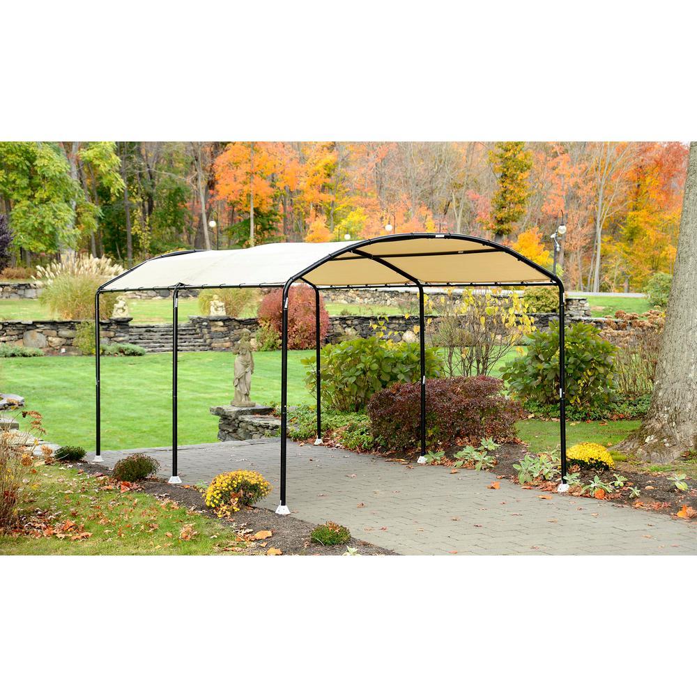 10 ft. W x 18 ft. D Monarc Canopy with 2 in. Black Steel Frame and Waterproof, UV-Resistant Sandstone Cover