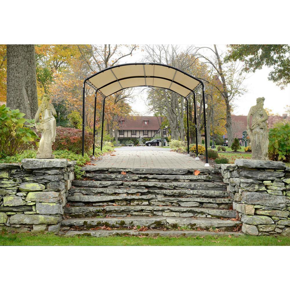 10 ft. W x 18 ft. D Monarc Canopy with 2 in. Black Steel Frame and Waterproof, UV-Resistant Sandstone Cover
