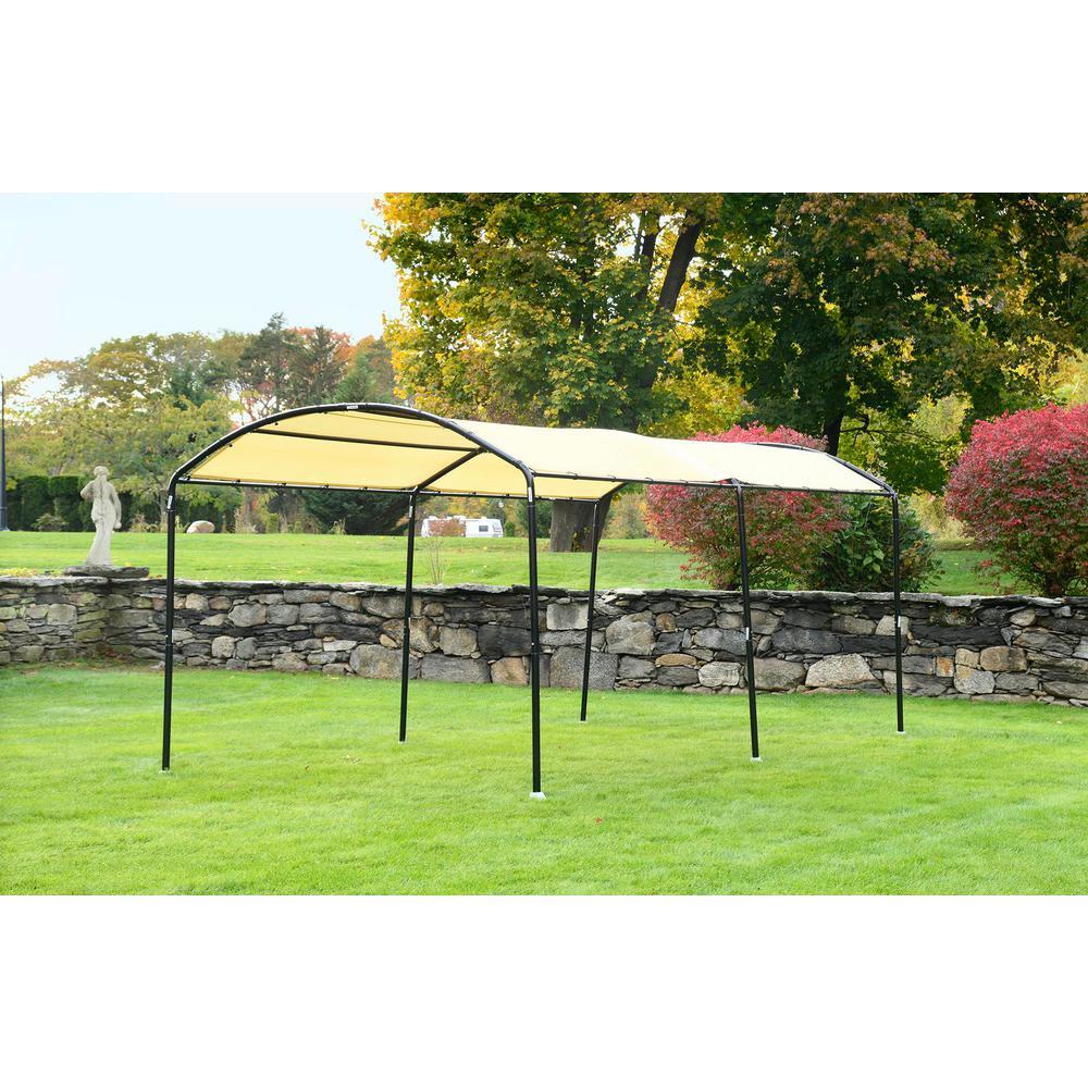 10 ft. W x 18 ft. D Monarc Canopy with 2 in. Black Steel Frame and Waterproof, UV-Resistant Sandstone Cover
