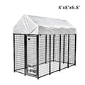 Pupzo Welded Wire Dog Kennel,Outdoor Heavy Duty Pet Kennel with UV Protection and Waterproof Trap Cover Automatic Lock Rotatable Window 2  Steel Bowls Black