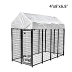 Pupzo Welded Wire Dog Kennel,Outdoor Heavy Duty Pet Kennel with UV Protection and Waterproof Trap Cover Automatic Lock Rotatable Window 2  Steel Bowls Black