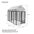 Pupzo Welded Wire Dog Kennel,Outdoor Heavy Duty Pet Kennel with UV Protection and Waterproof Trap Cover Automatic Lock Rotatable Window 2  Steel Bowls Black