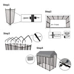 Pupzo Welded Wire Dog Kennel,Outdoor Heavy Duty Pet Kennel with UV Protection and Waterproof Trap Cover Automatic Lock Rotatable Window 2  Steel Bowls Black