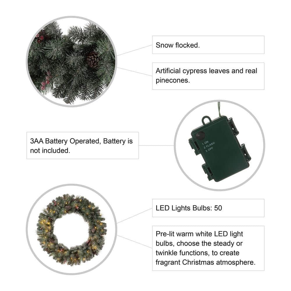 36 in. D Oversized Pre-Lit Glittered Pine Cone Artificial Christmas Wreath with 50 Warm White Lights
