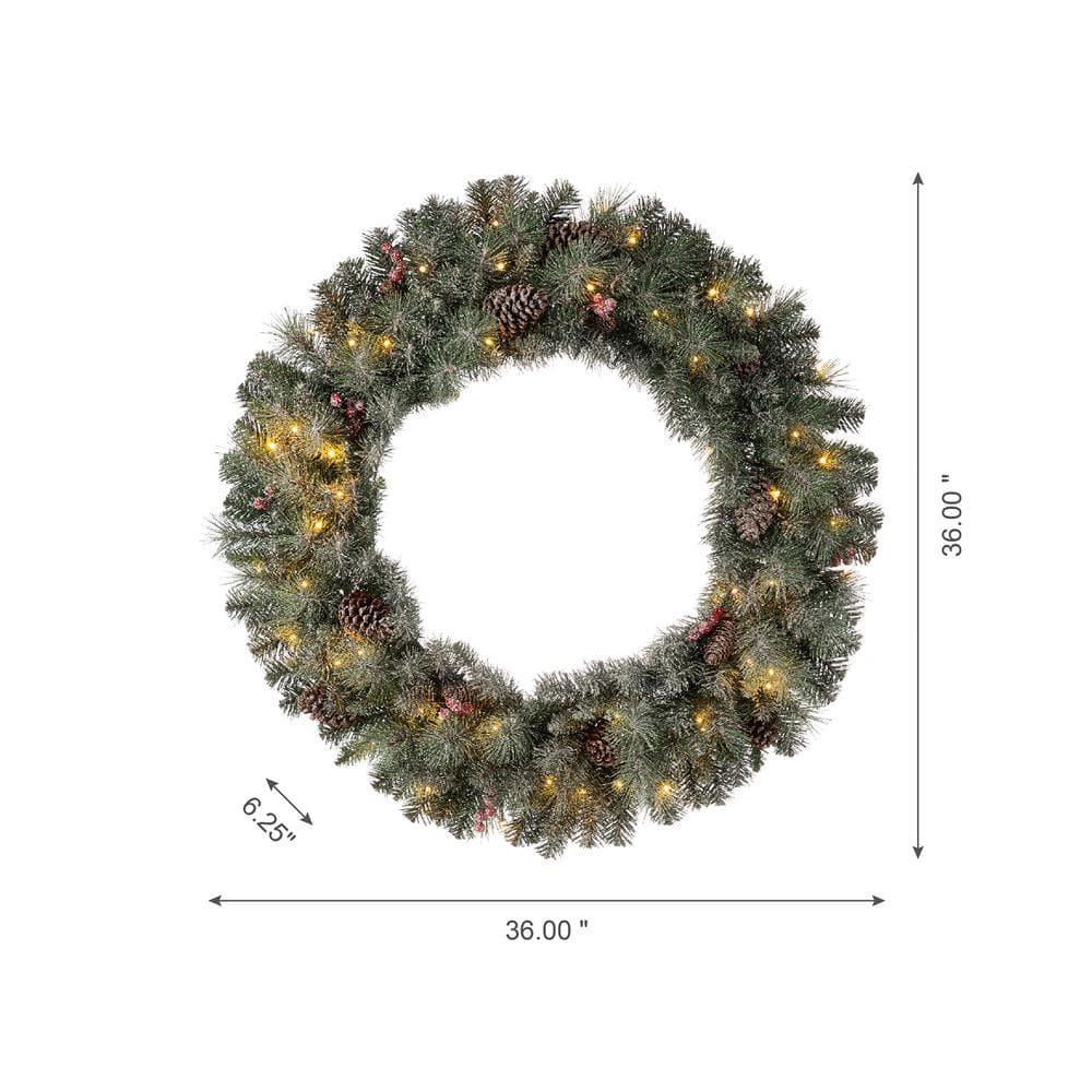 36 in. D Oversized Pre-Lit Glittered Pine Cone Artificial Christmas Wreath with 50 Warm White Lights