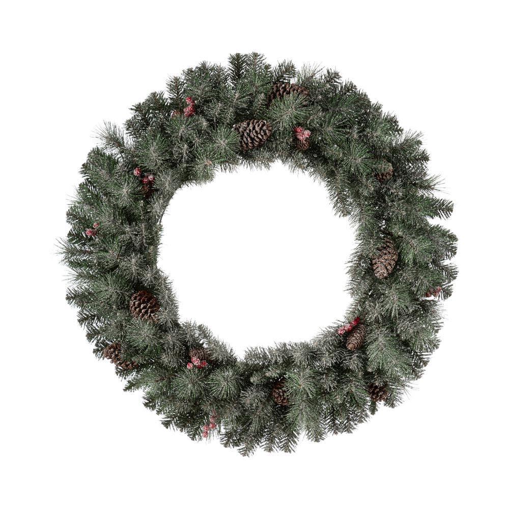 36 in. D Oversized Pre-Lit Glittered Pine Cone Artificial Christmas Wreath with 50 Warm White Lights