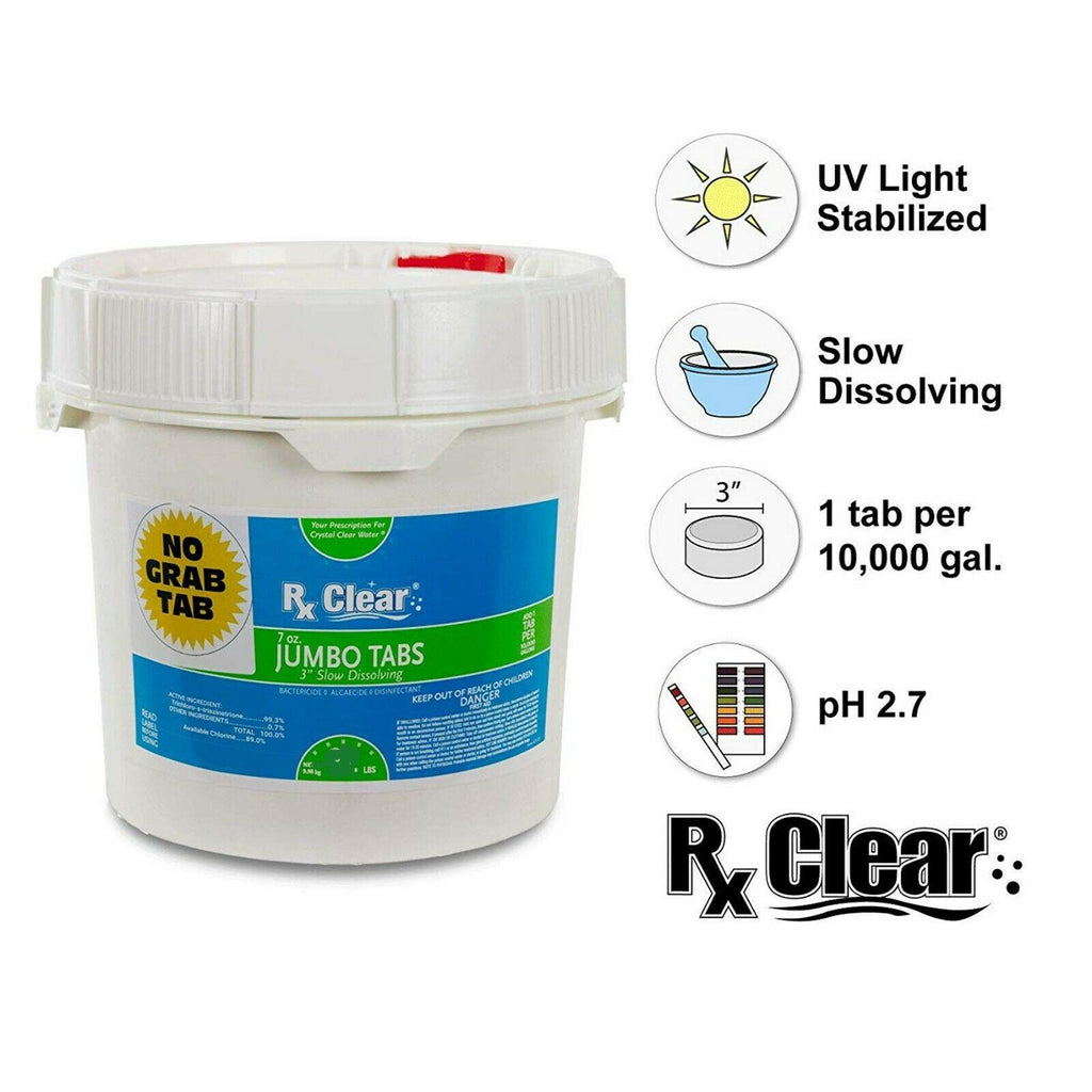 rx clear 3" inch 7 oz. stabilized chlorine swimming pool tablets (choose size)