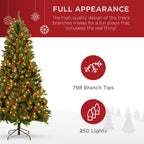 6ft Pre-Lit Pre-Decorated Holiday Spruce Christmas Tree w/ 798 Tips, 250 Lights, Metal Base