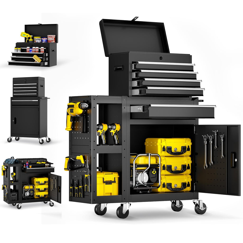 5-Drawers Rolling Tool Chest, Assembled Tool Box with Auto LocSystem & Lockable Wheels & Sliding Drawers & Detachable Top, Tool StoraCabinet