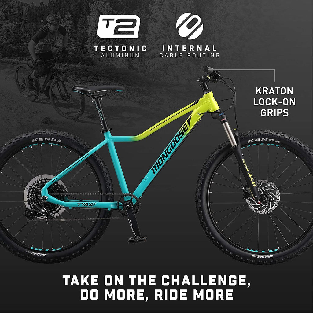 Mongoose Tyax Comp, Sport, and  Adult Mountain Bike, 27.5-29-Inch Wheels, Tectonic T2 Aluminum Frame, Rigid Hardtail, Hydraulic Disc Brakes, Multiple Colors