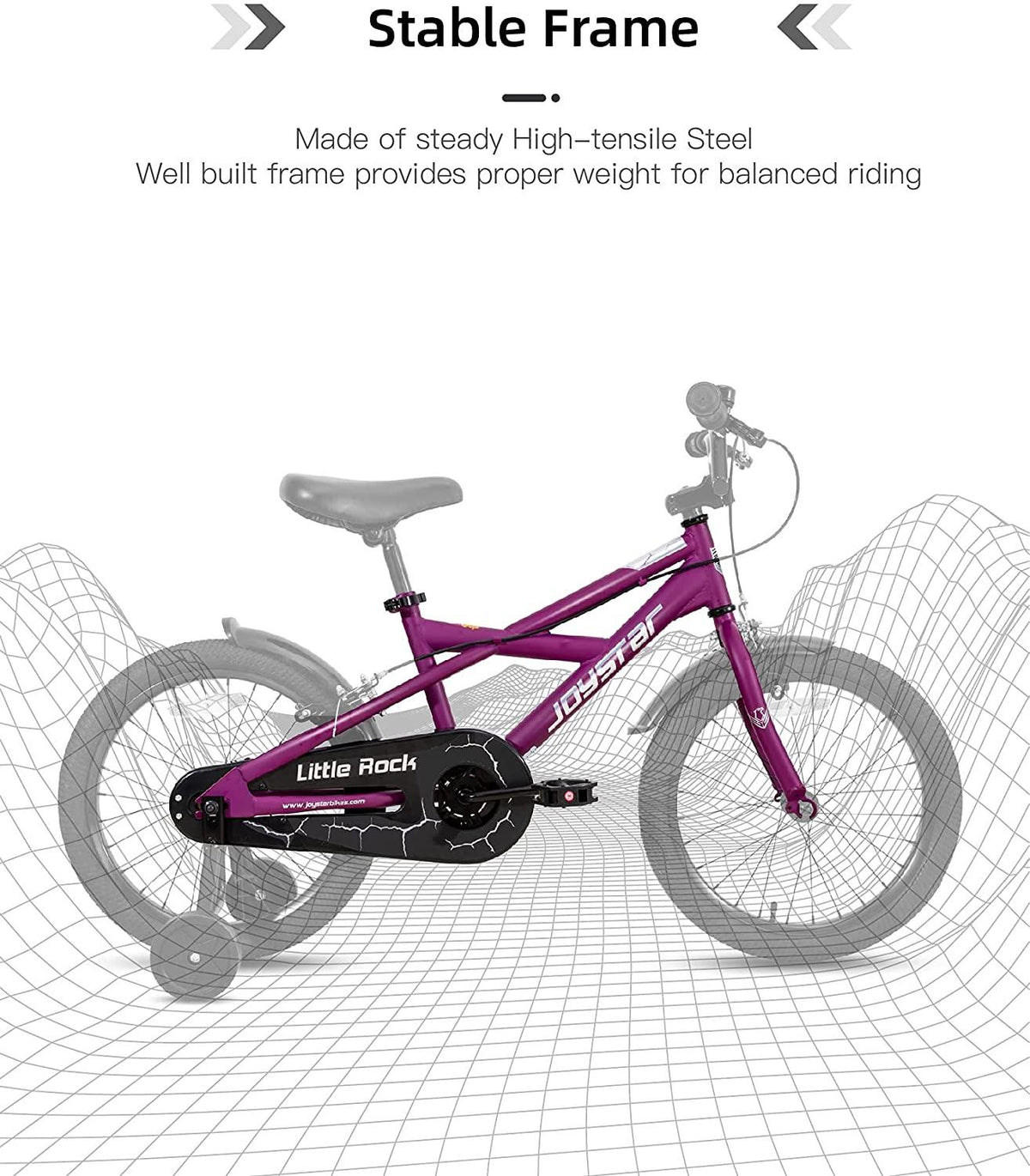 JOYSTAR Little Rock Kids Bike for 2-9 Years Boys &amp; Girls with Training Wheels &amp; Dual Handbrakes Easy Assembly 14 16 18 Inch Wheels Kids Bicycle in Black Blue Purple