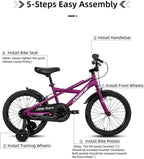 JOYSTAR Little Rock Kids Bike for 2-9 Years Boys &amp; Girls with Training Wheels &amp; Dual Handbrakes Easy Assembly 14 16 18 Inch Wheels Kids Bicycle in Black Blue Purple