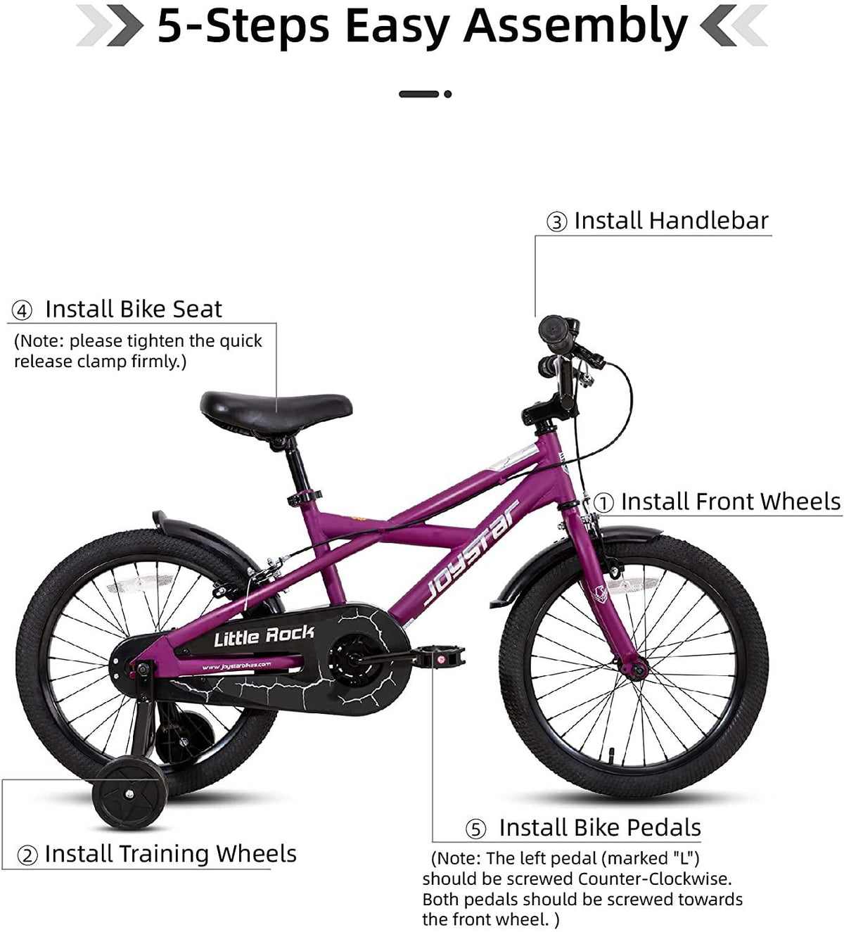 JOYSTAR Little Rock Kids Bike for 2-9 Years Boys &amp; Girls with Training Wheels &amp; Dual Handbrakes Easy Assembly 14 16 18 Inch Wheels Kids Bicycle in Black Blue Purple