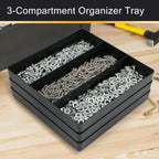 3-Compartment Tool Organizer Tray(1, Black) | Stackable , Heavy Duty, Drawer Organizer Tray, Non-Slip Base, Storaand Organization