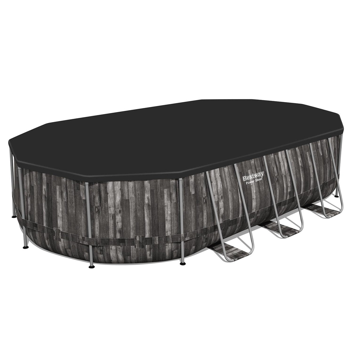 Power Steel 20 x 12 x 4 Foot Above Ground Oval Swimming Pool Set with Ladder, Pump, Replacement Cartridge, &amp; Accessory