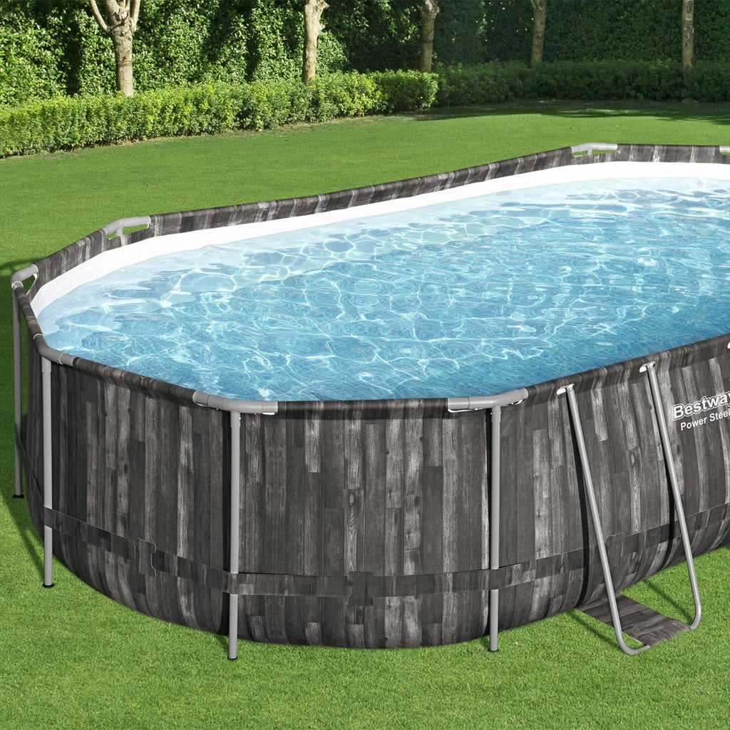 Power Steel 20 x 12 x 4 Foot Above Ground Oval Swimming Pool Set with Ladder, Pump, Replacement Cartridge, &amp; Accessory