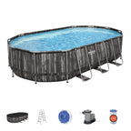 Power Steel 20 x 12 x 4 Foot Above Ground Oval Swimming Pool Set with Ladder, Pump, Replacement Cartridge, &amp; Accessory