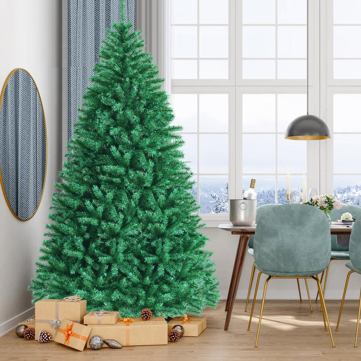 Costway 8ft Iridescent Tinsel Artificial Christmas Tree Green w/1704 Branch Tips